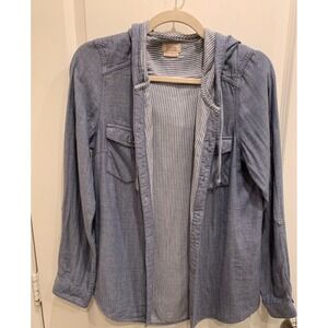 Boston Traders Womens‎ Blue Button Up Lined Hoodie Shirt/Jacket Sz S